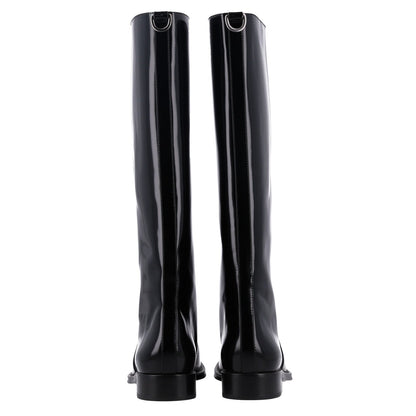 Saint Laurent Vitello Calfskin Women's Ruinart Hunt 25 Boots 37.5 Black