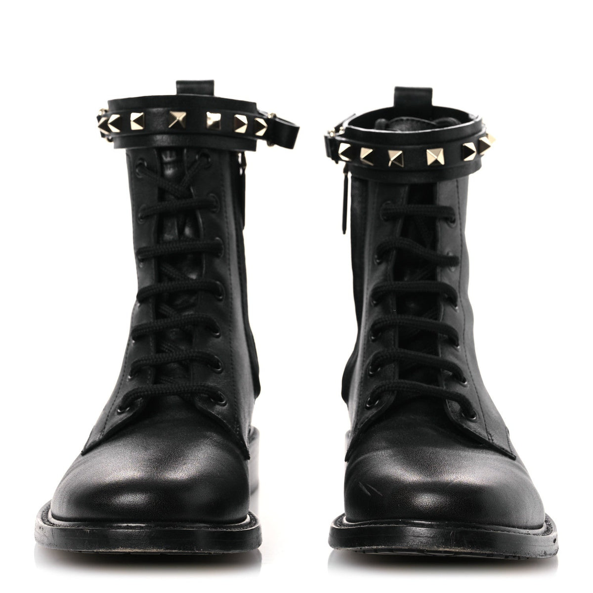 Valentino Garavani Calfskin Women's Rockstud Combat Ankle Boots 37 Black