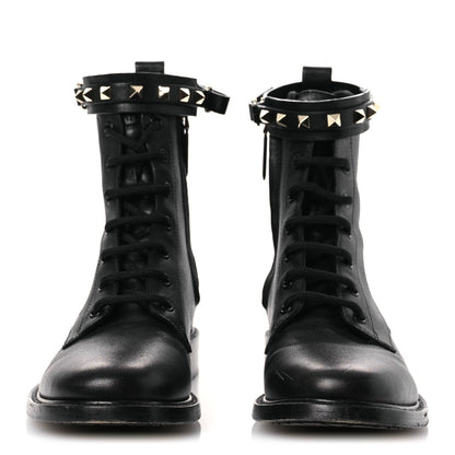Valentino Garavani Calfskin Women's Rockstud Combat Ankle Boots 37 Black