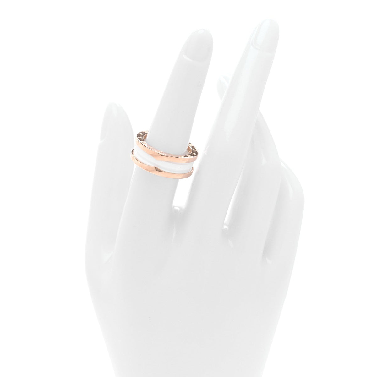 18K Rose Gold White Ceramic B.Zero1 Two-Band Ring 55 7.25