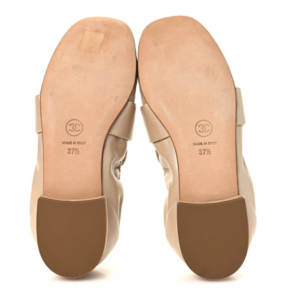 Chanel Laminated Lambskin Quilted Elastic CC Women's Loafers Beige