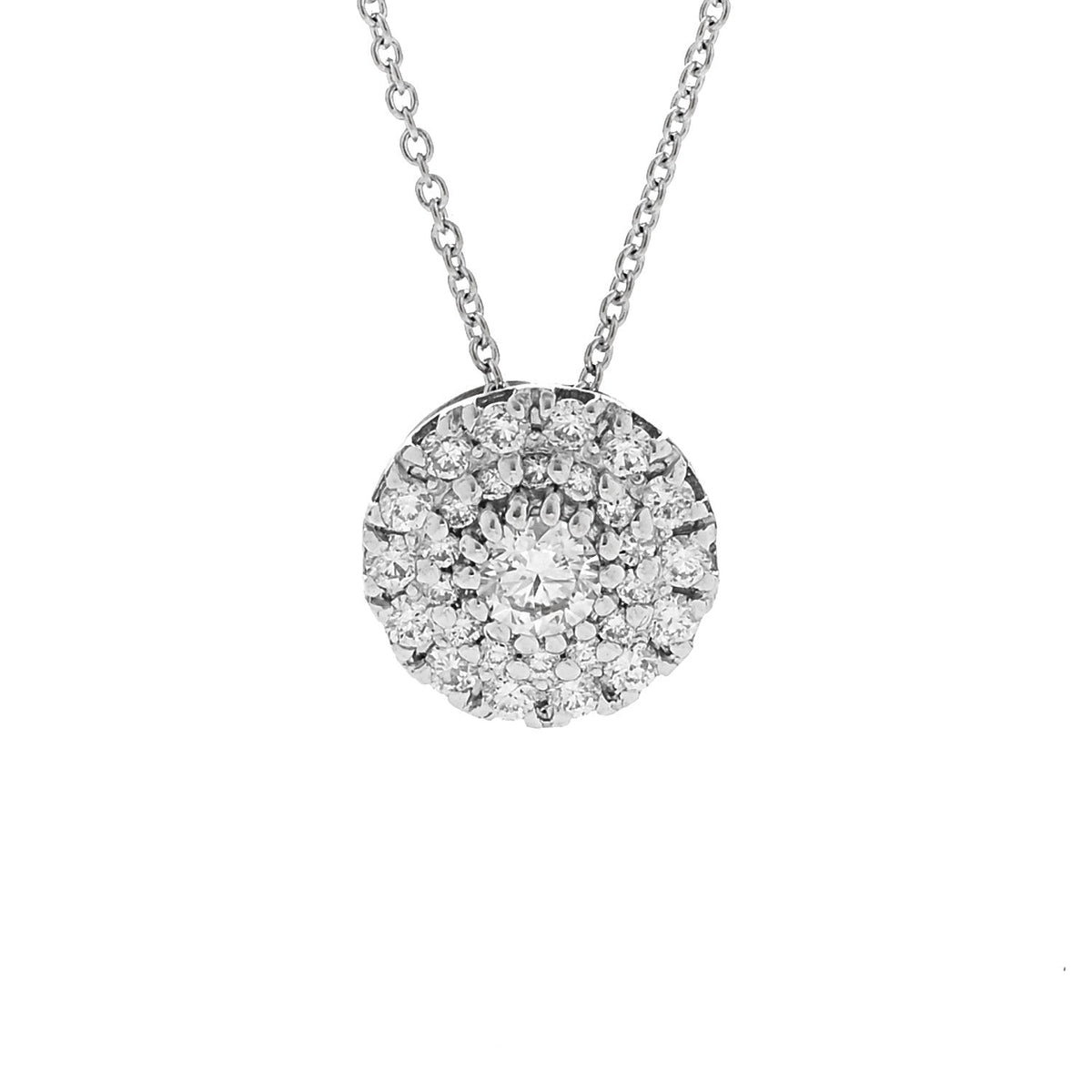 18K White Gold Diamond Round Pendant Necklace