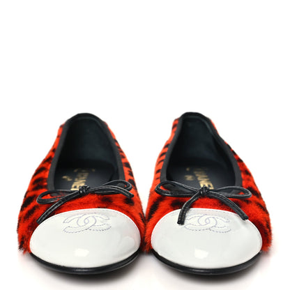 Chanel Pony Hair Cap Toe CC Ballerina Women's Shoes