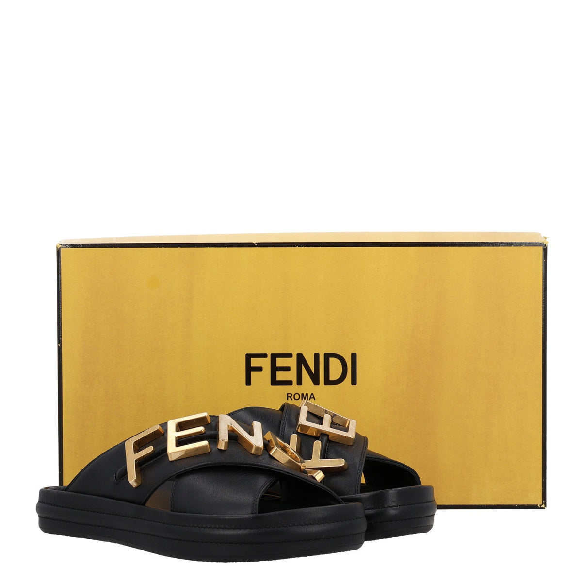 Fendi Vitello Women's Fendigraphy Slide Sandals 36 Black