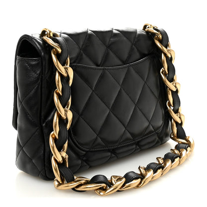 Large Quilted Lambskin Flap Shoulder Bag