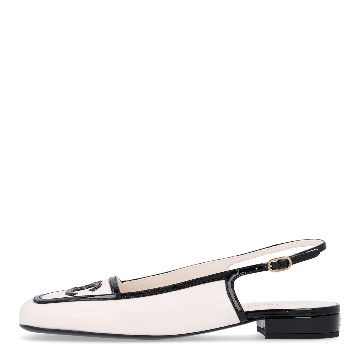 Lambskin Patent Calfskin CC Slingback Sandals White Black