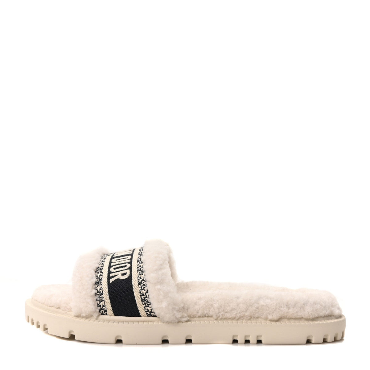 Shearling Canvas Embroidered Dway 10Mm Slide Sandals Natural Deep Blue