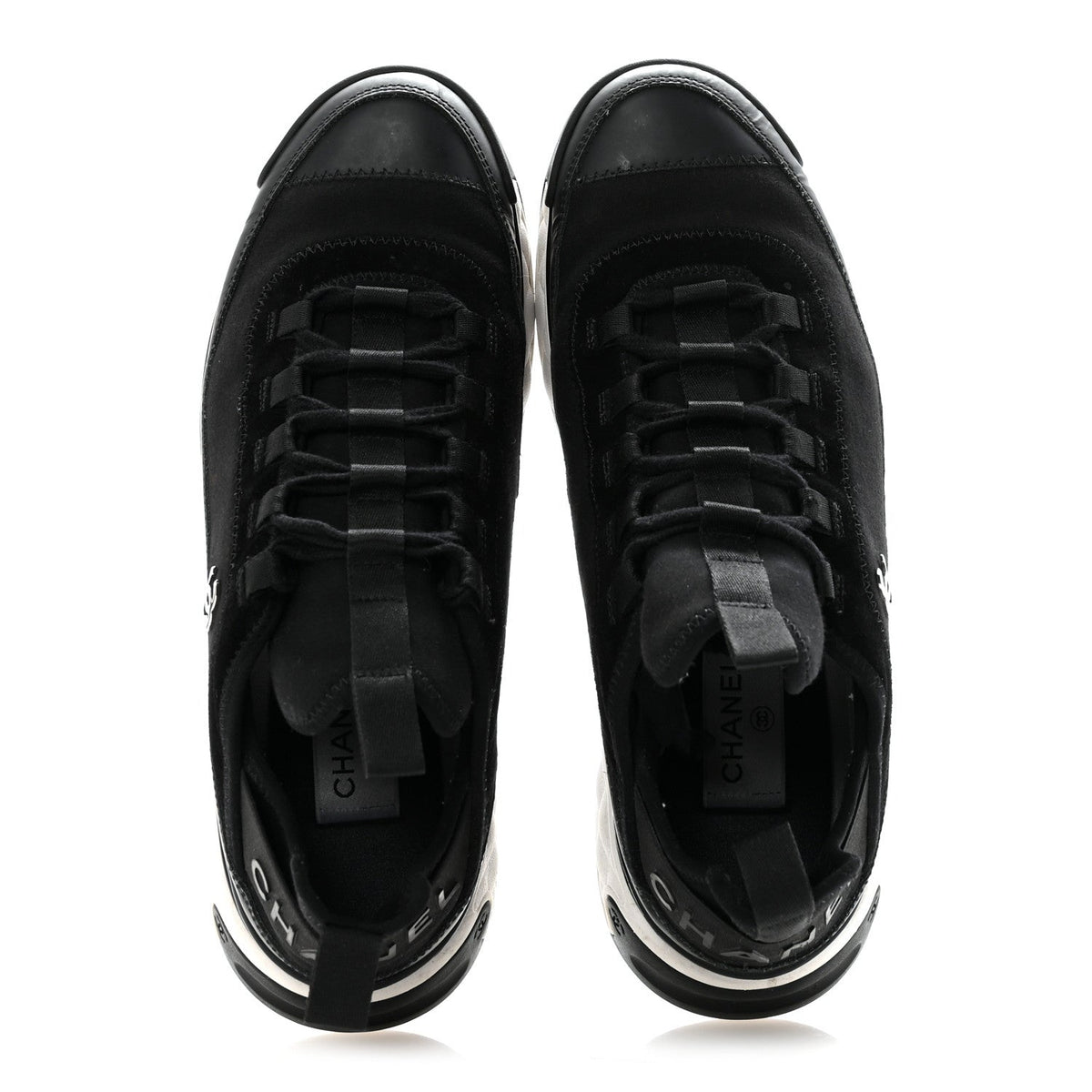 Chanel Velvet Calfskin Mixed Fibers Men's CC Sneakers 41 Black