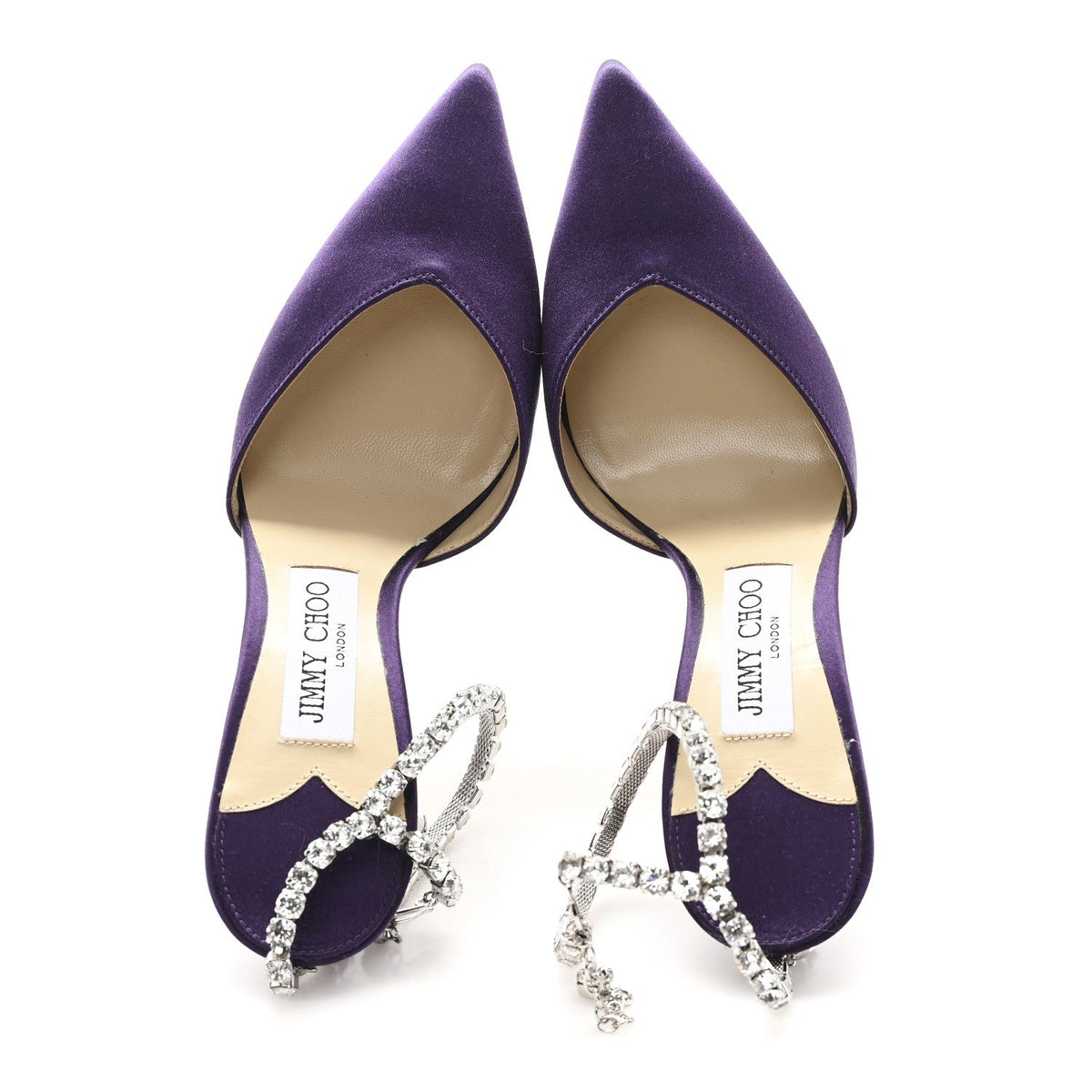 Jimmy Choo Satin Women's Crystal Saeda 100 Pumps 36.5 Cassis