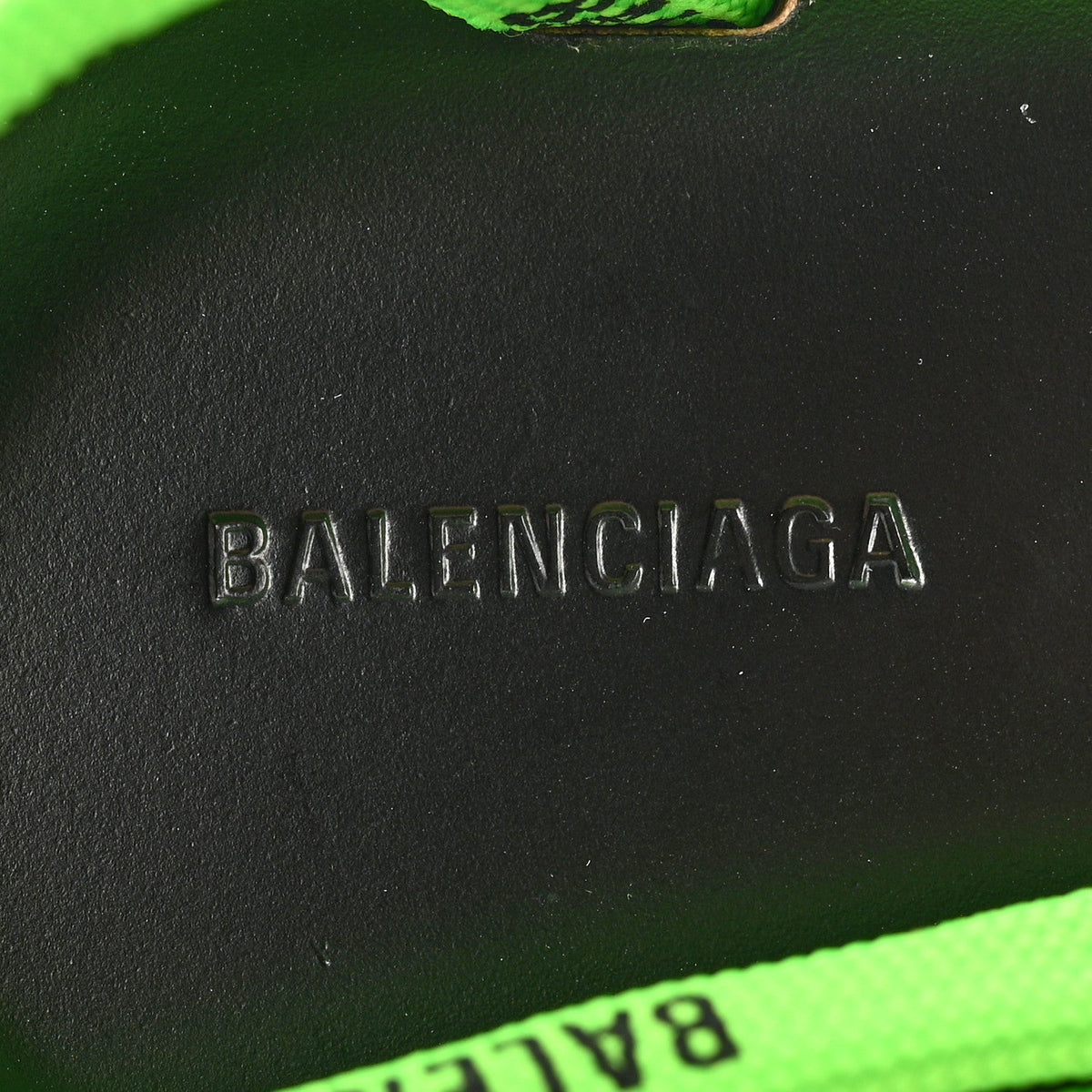 Balenciaga Nylon Calfskin Women's Logo Lace Flat Sandals 37 Neon Green