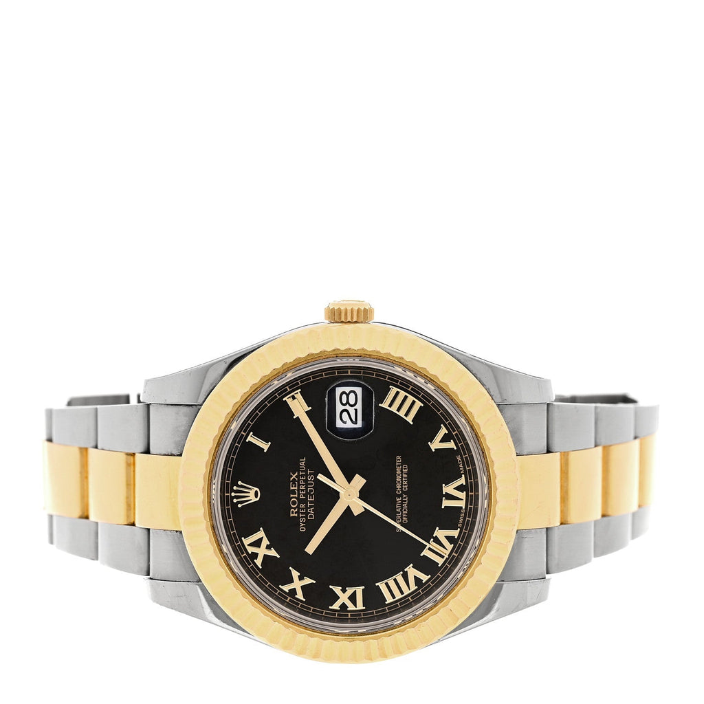 Rolex Stainless Steel 18K Yellow Gold 41mm Datejust Watch Black 116333
