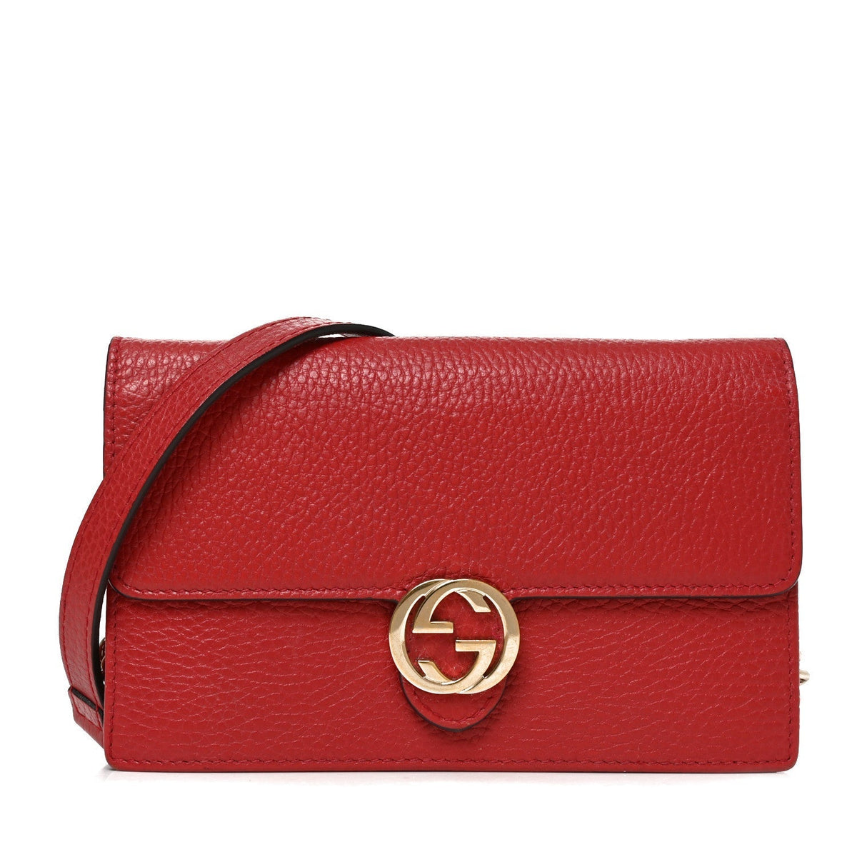 Gucci Dollar Calfskin Interlocking G Chain Wallet Red