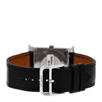 Hermès Stainless Steel Alligator Diamond Mother of Pearl 26mm Heure H Watch Noir