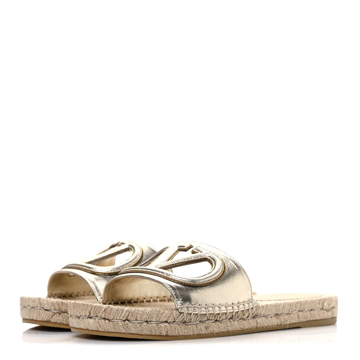 Valentino Garavani Laminated Napa Women's VLogo Cut Out Espadrille Slide Sandals 36 Silver