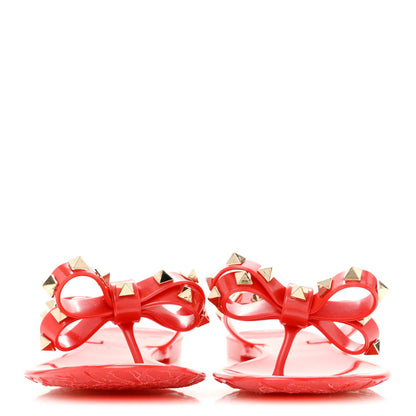 Valentino Garavani PVC Jelly Women's Rockstud Bow Thong Sandals 35 Rosso