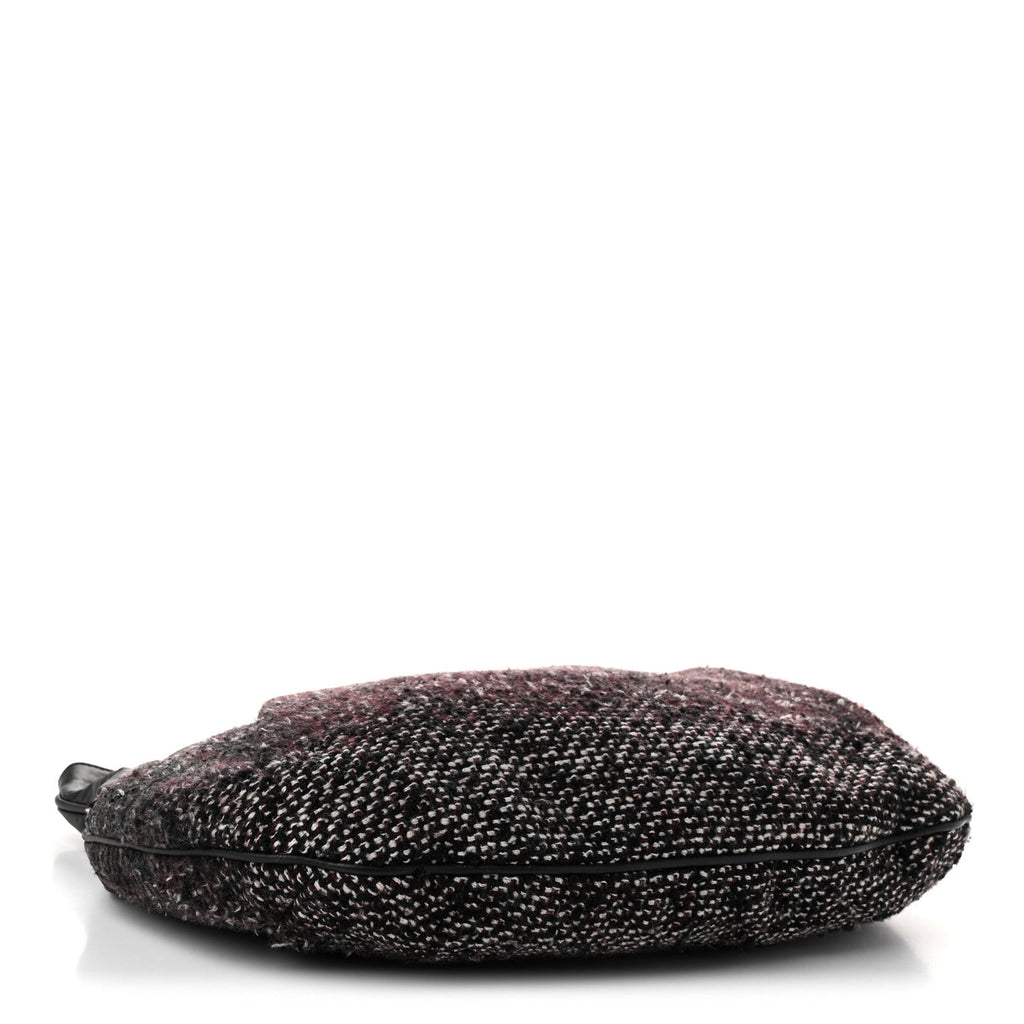 Chanel Calfskin Tweed Coco Pleats Hobo Bag Black Burgundy