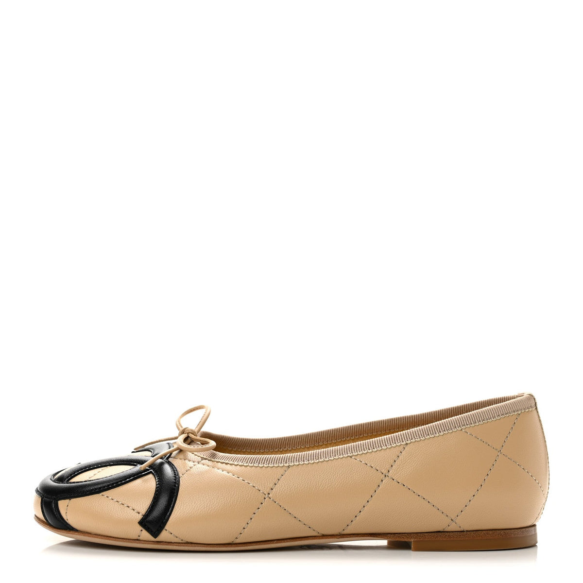 Lambskin Quilted CC Cambon Ballet Flats Beige Black