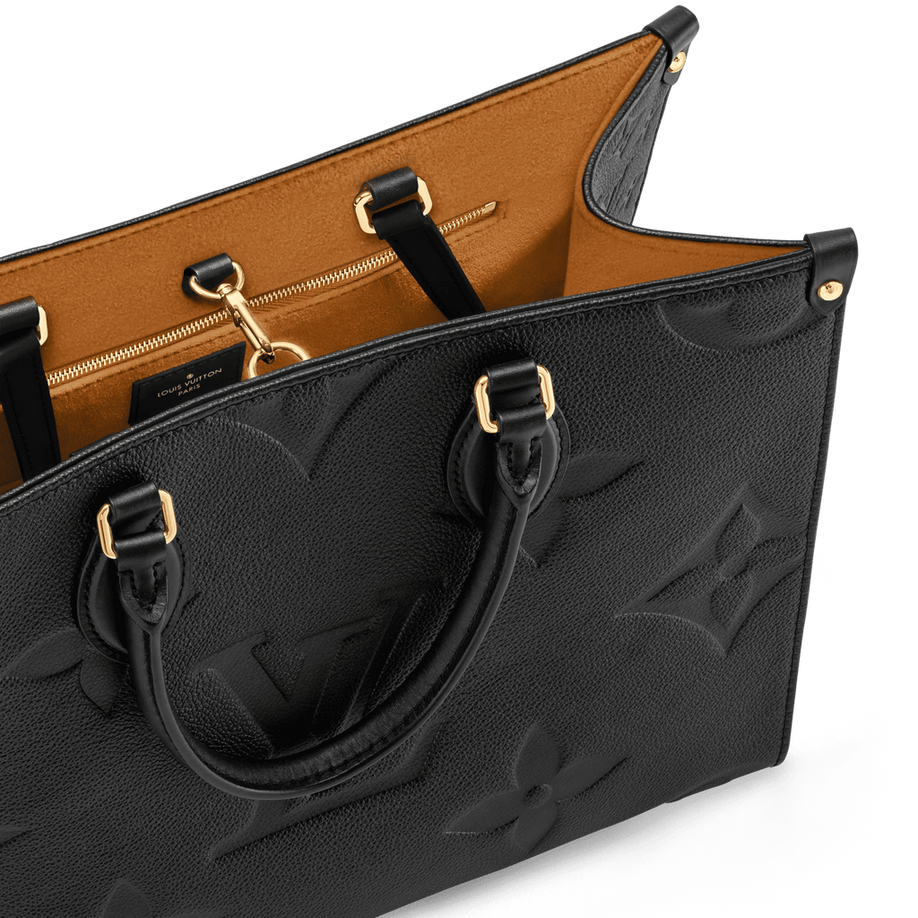 Women's Onthego MM Black Monogram Empreinte Leather Tote Bag M45595